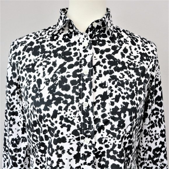 J. Crew Black White Snowcat Boy Shirt Button Up Long Sleeve Women’s Size 0 - Picture 2 of 16